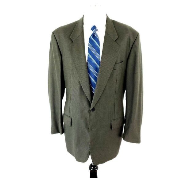 Hugo Boss Wool Wool 2 Button Blazer 40R Green Black Houndstooth Sport Coat - Picture 3 of 10